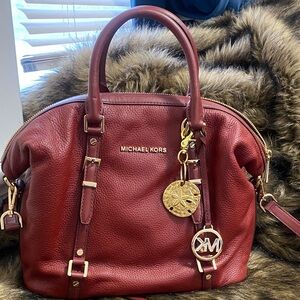 Michael Kors Red Leather Satchel with Gold Accents
